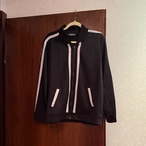 Karl Lagerfeld Black Bomber Jacket with White Stripes
